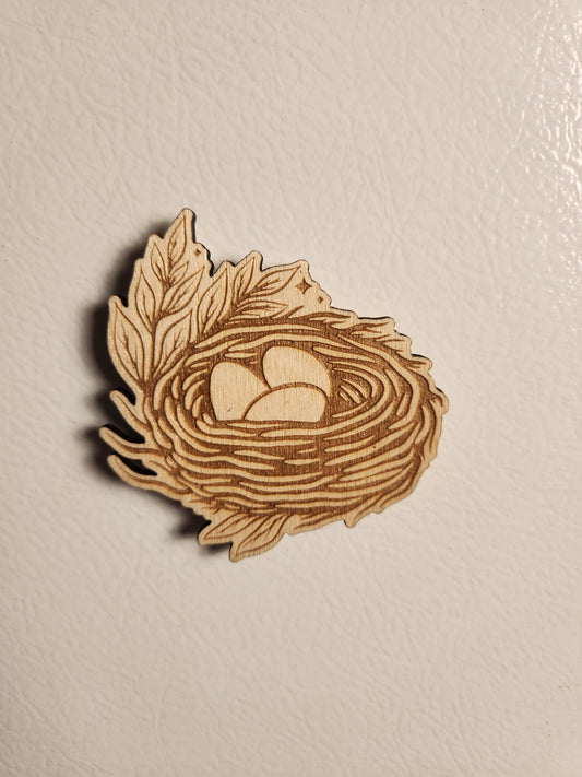 Bird Nest Magnet – Birch Plywood, Goblincore Fridge Decor